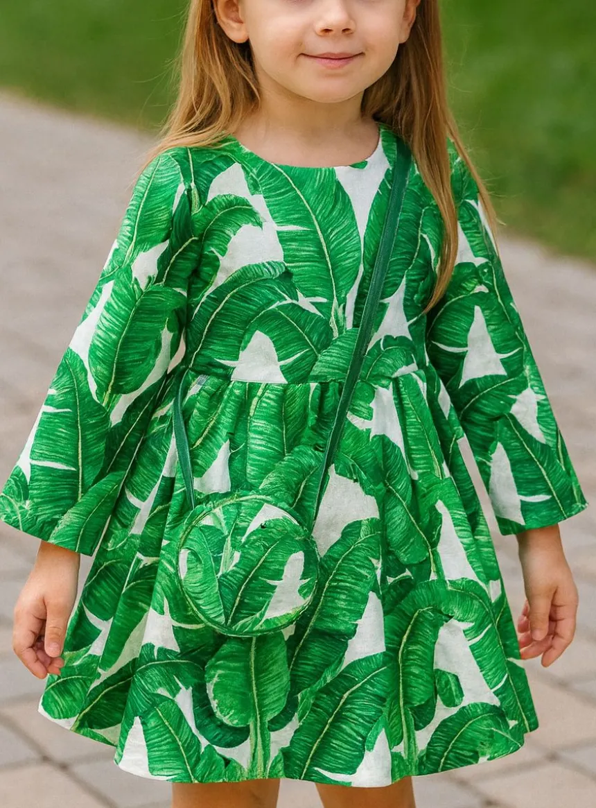 Robe verte enfant avec petit sac