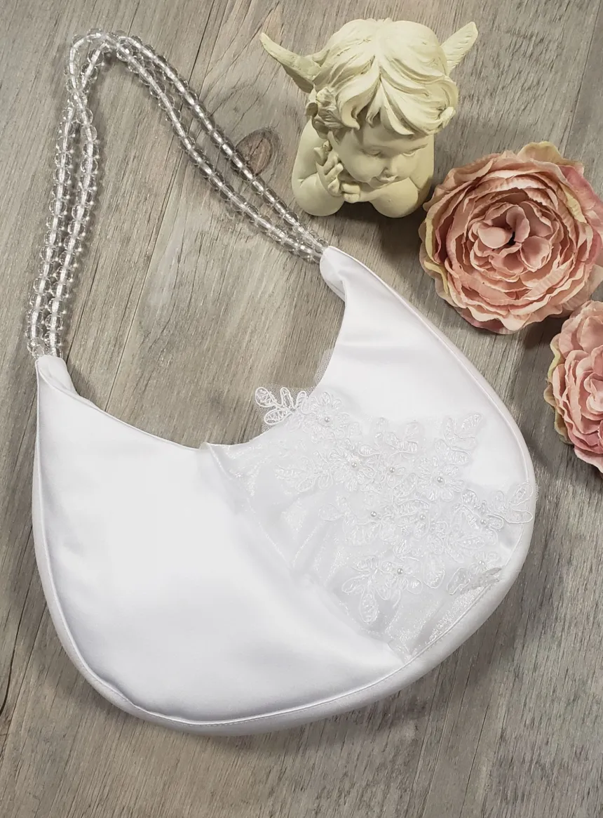 Sac à main mariage demi-lune dentelle et perles