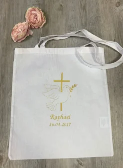 Sac tote bag de cérémonie Croix et Colombe brodées