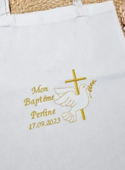 Sac tote bag de cérémonie Croix et Colombe brodées