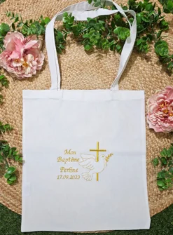 Sac tote bag de cérémonie Croix et Colombe brodées