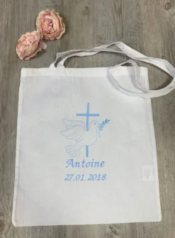 Sac tote bag de cérémonie Croix et Colombe brodées