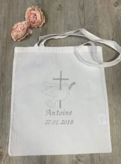 Sac tote bag de cérémonie Croix et Colombe brodées