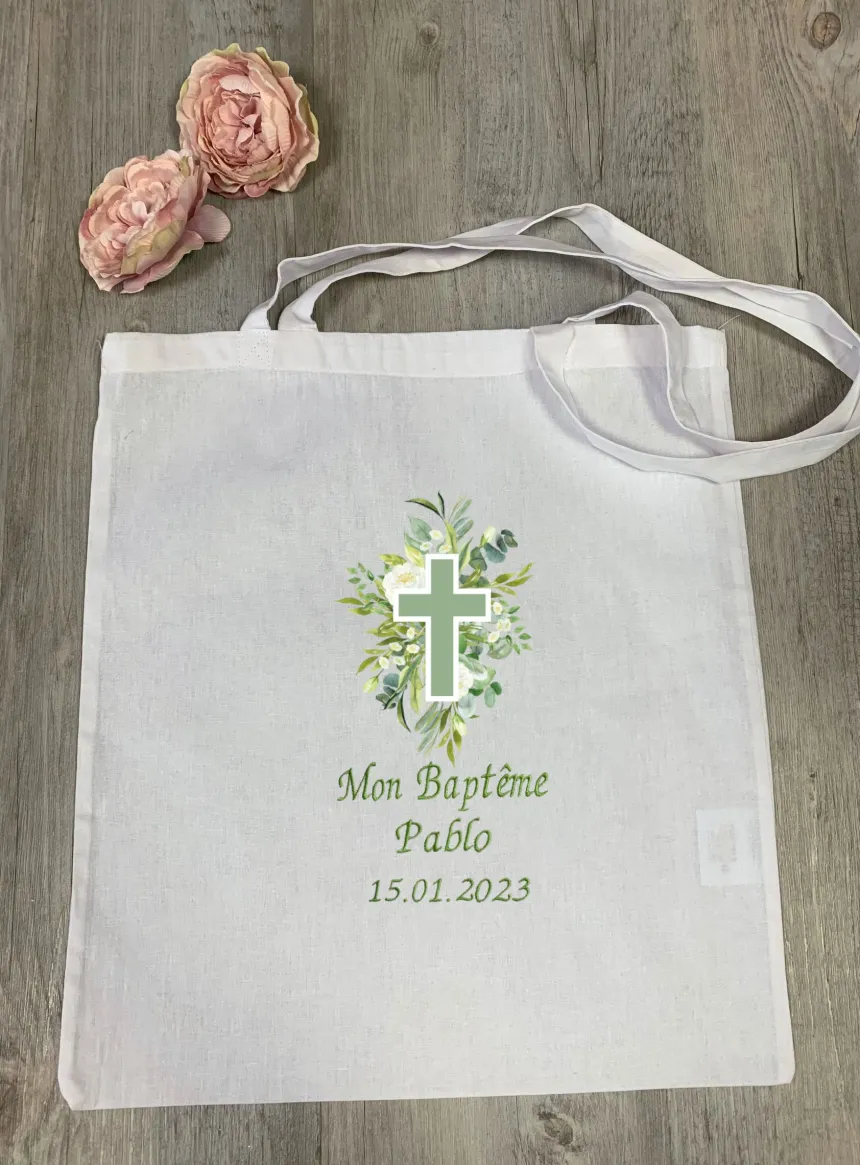 Sac tote bag de cérémonie "croix fleurie"