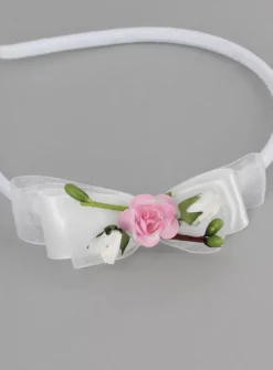 Serre tête blanc ruban et fleurs Blanc