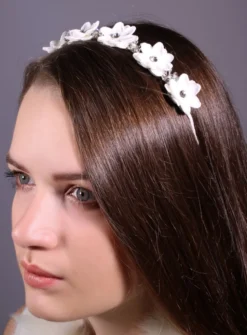 Serre tête couronne fleurs et strass Blanc