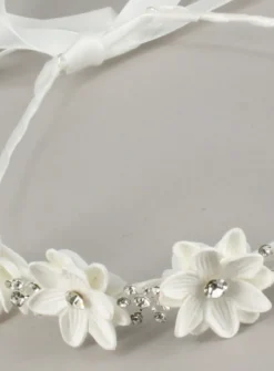 Serre tête couronne fleurs et strass Blanc