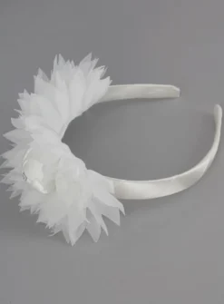 Serre tête de cérémonie avec froufrou, perles et strass Ivoire - Ecru