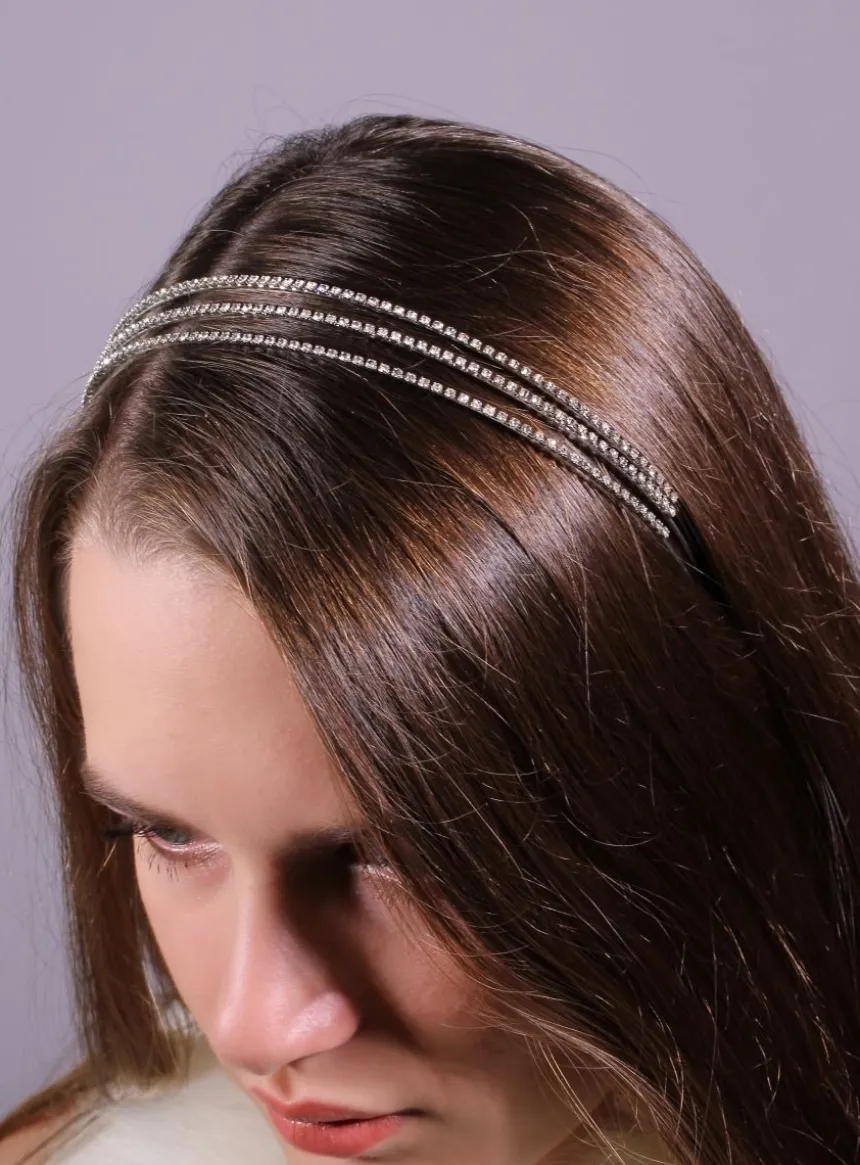 Serre tête de strass 3 rangées Gris argent