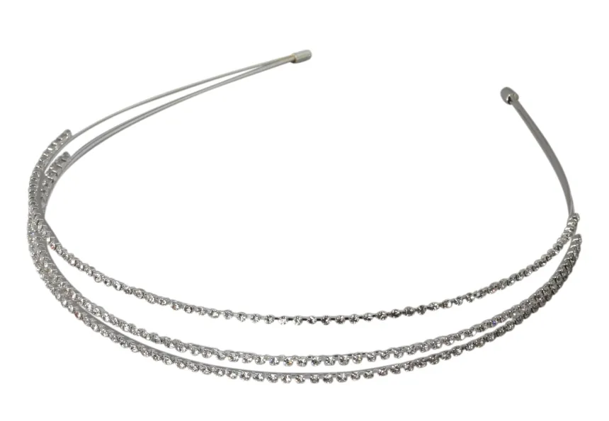 Serre tête de strass 3 rangées Gris argent