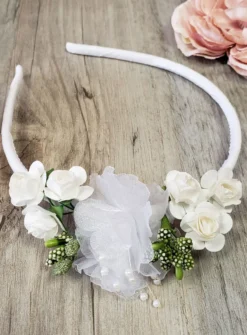 Serre tête à fleur cérémonie enfant Blanc