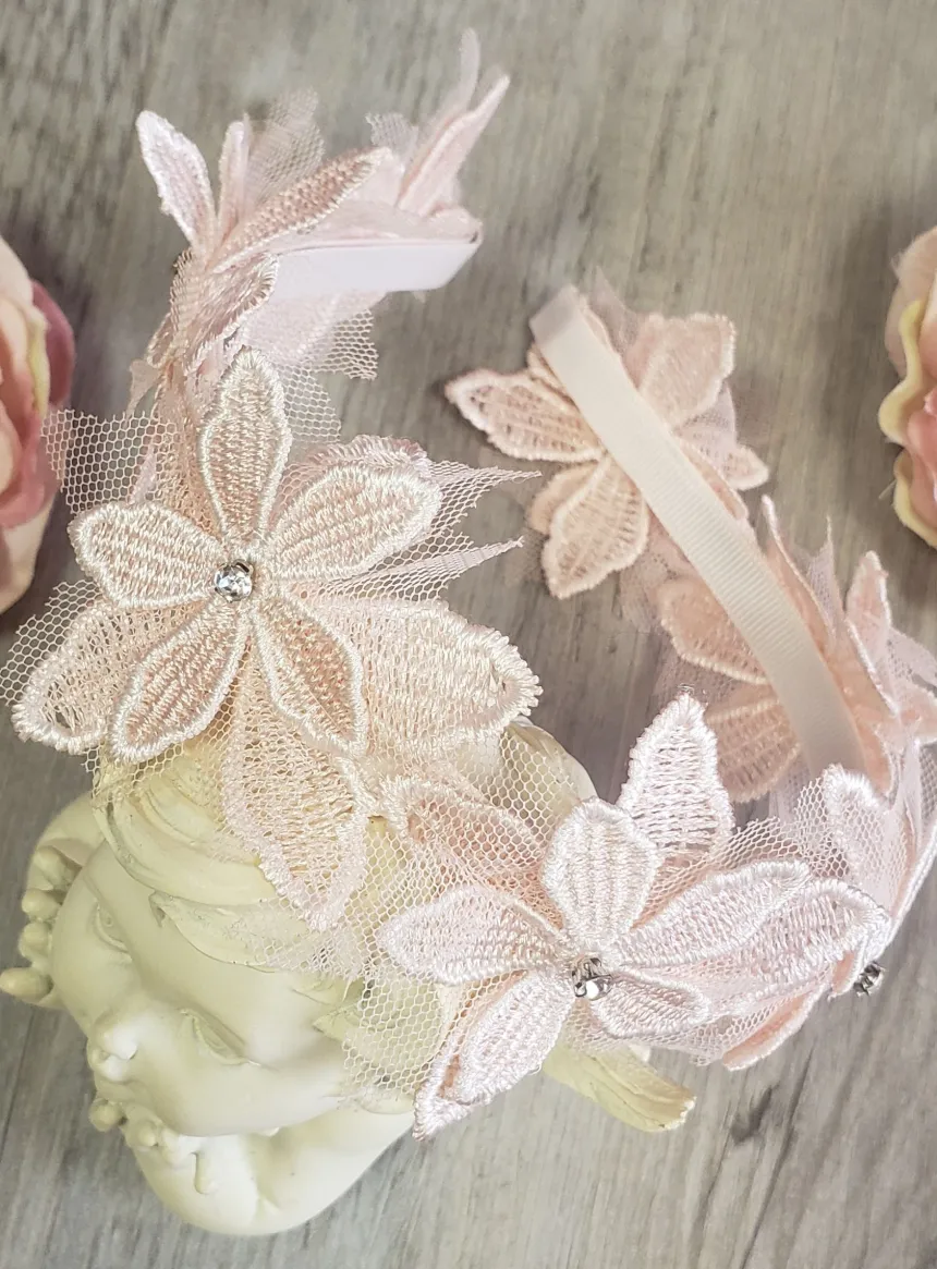 Serre tête fleurs dentelle cérémonie Fille
