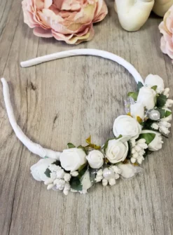 Serre-tête fleurs et perles Blanc