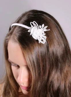 Serre tête 3 fleurs sur feuilles Blanc