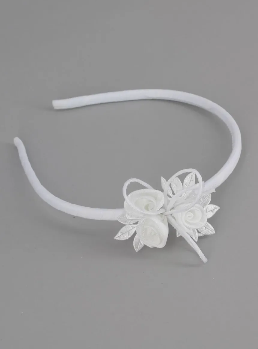 Serre tête 3 fleurs sur feuilles Blanc