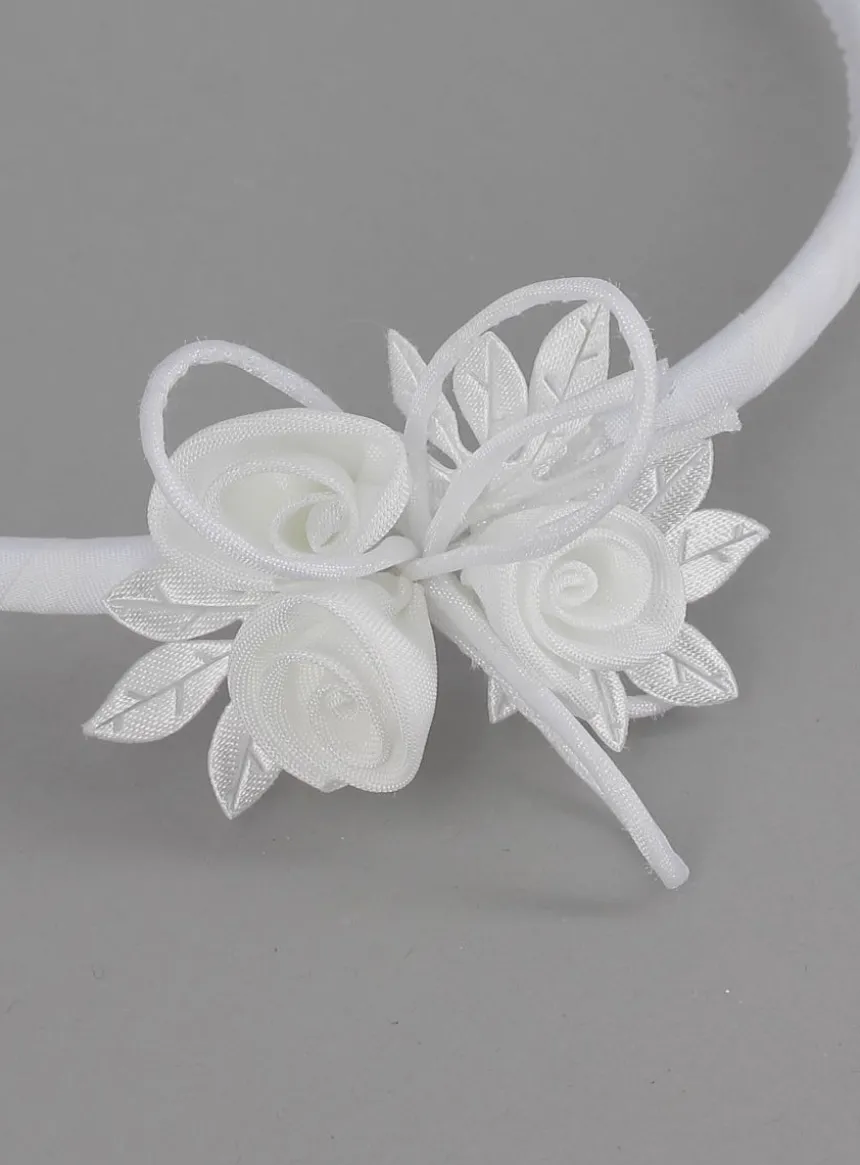 Serre tête 3 fleurs sur feuilles Blanc