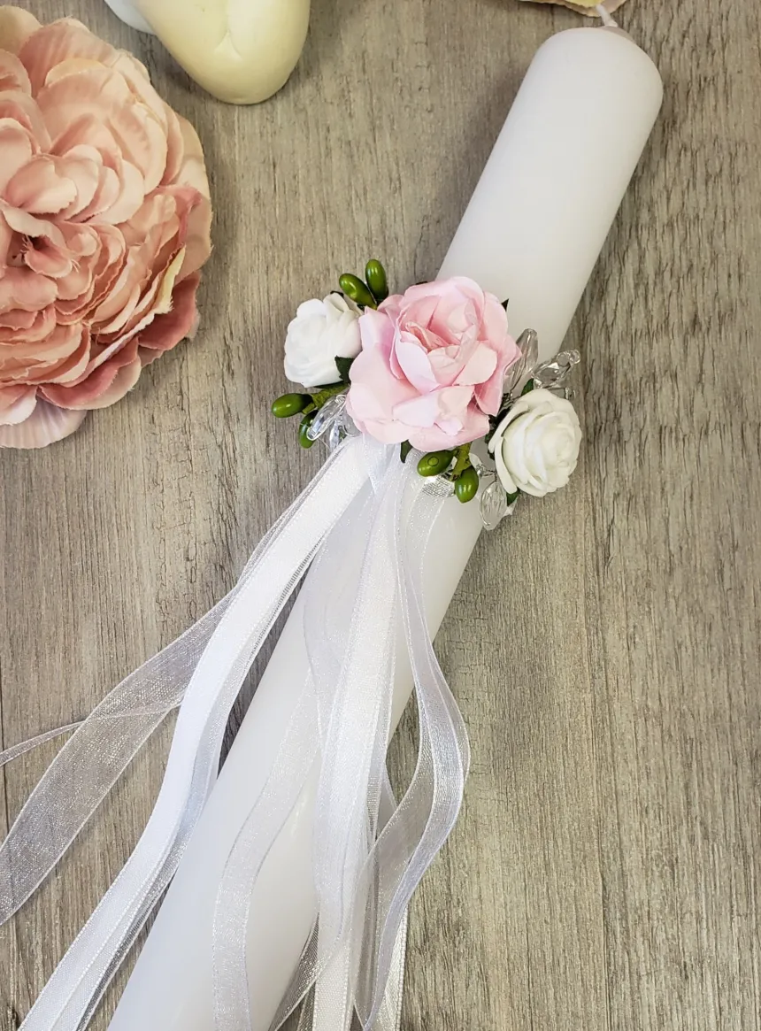 Set Communion 4 pièces rose et blanc Blanc