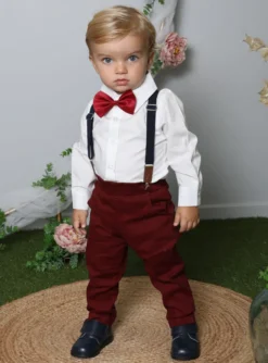 Tenue cérémonie bébé et petit garçon bordeaux
