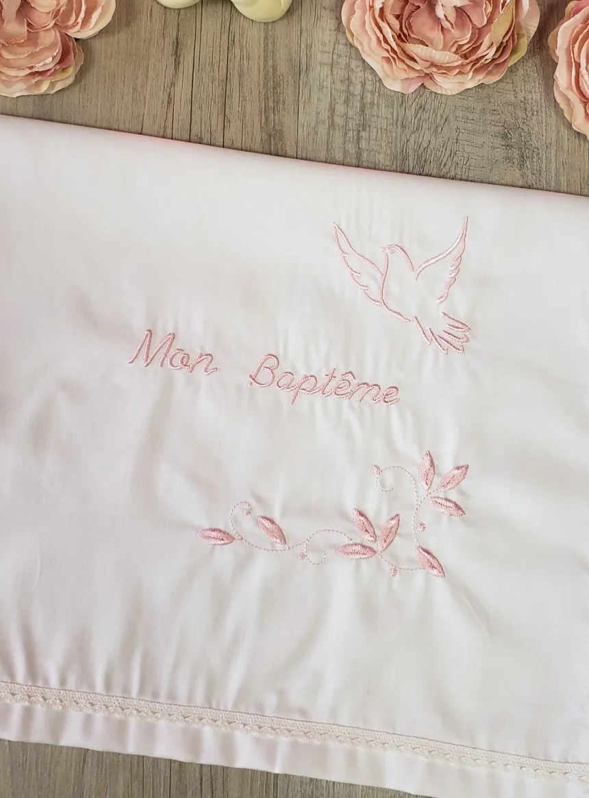 tissu de bapteme broderie Mon Baptême et Colombe