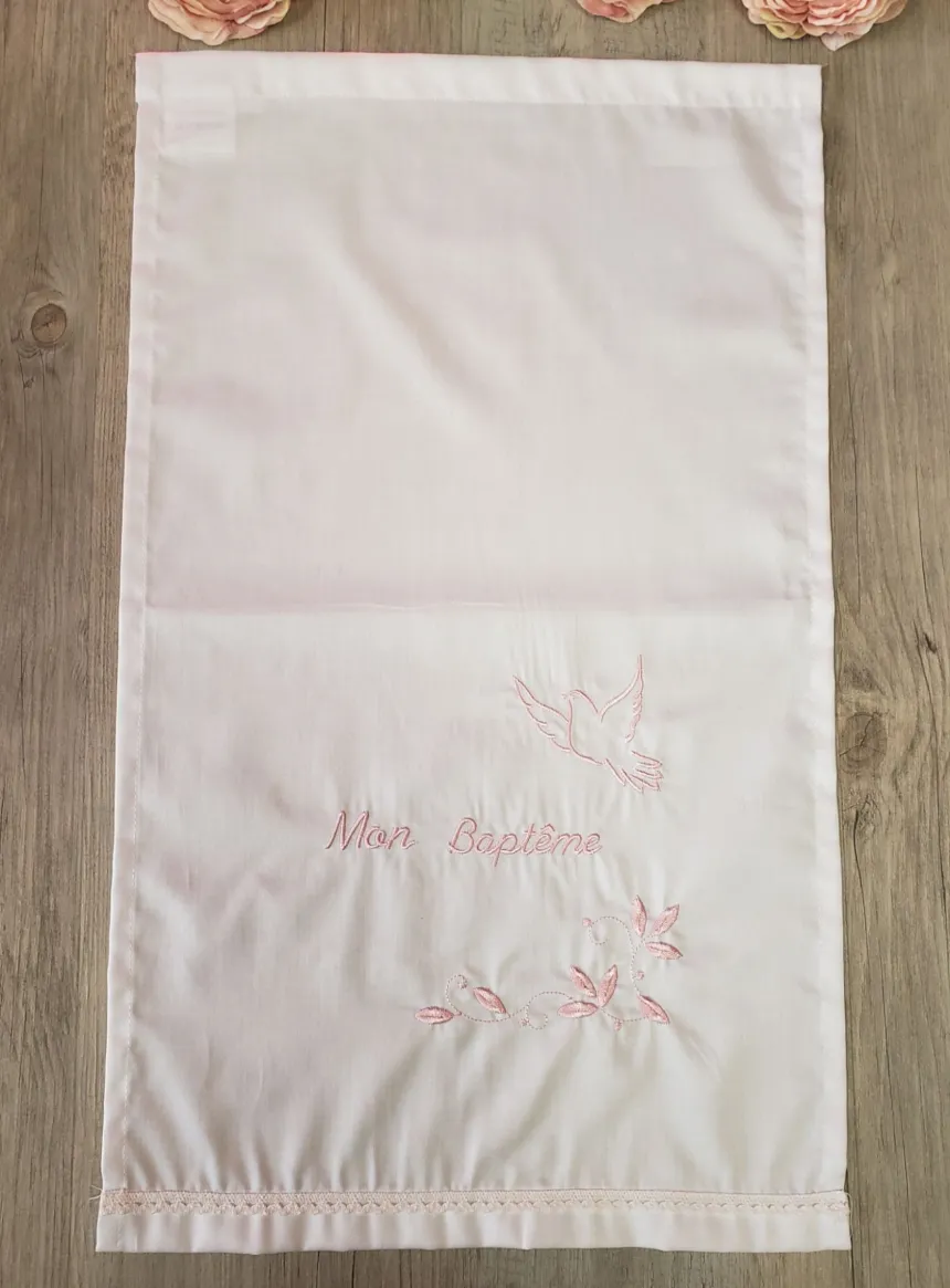 tissu de bapteme broderie Mon Baptême et Colombe