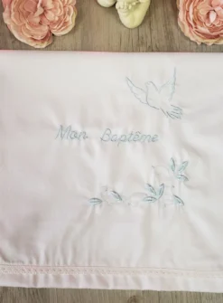 tissu de bapteme broderie Mon Baptême et Colombe