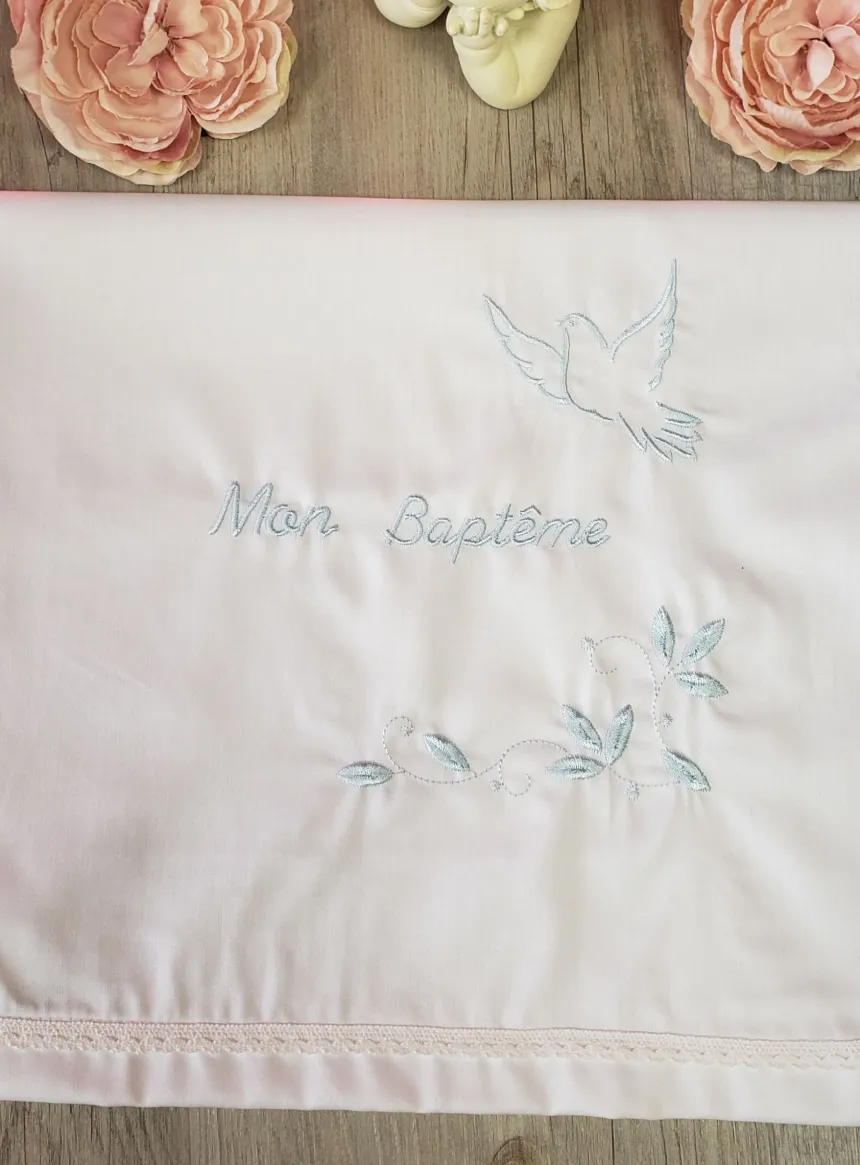 tissu de bapteme broderie Mon Baptême et Colombe