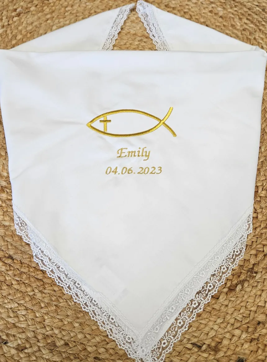 Tissu de baptême blanc motif au choix - Personnalisable Blanc