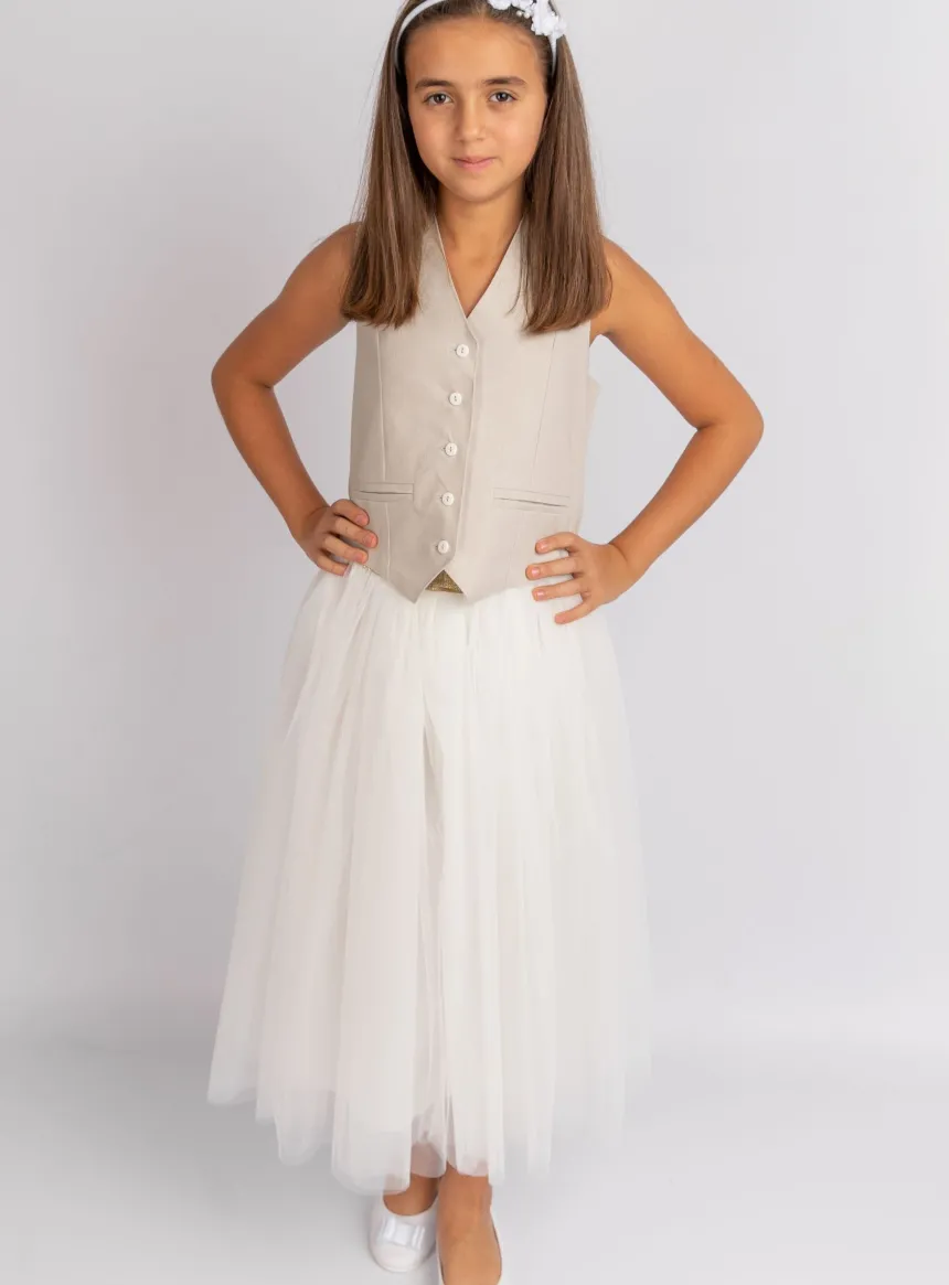 Top bustier fille lin beige