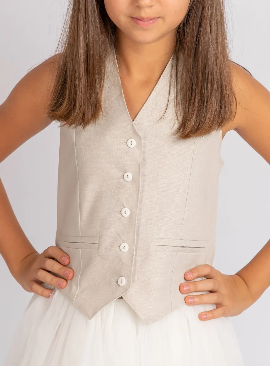 Top bustier fille lin beige