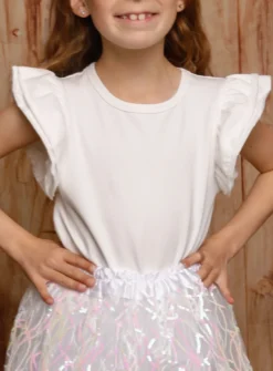 T-shirt fille manches courtes à volants