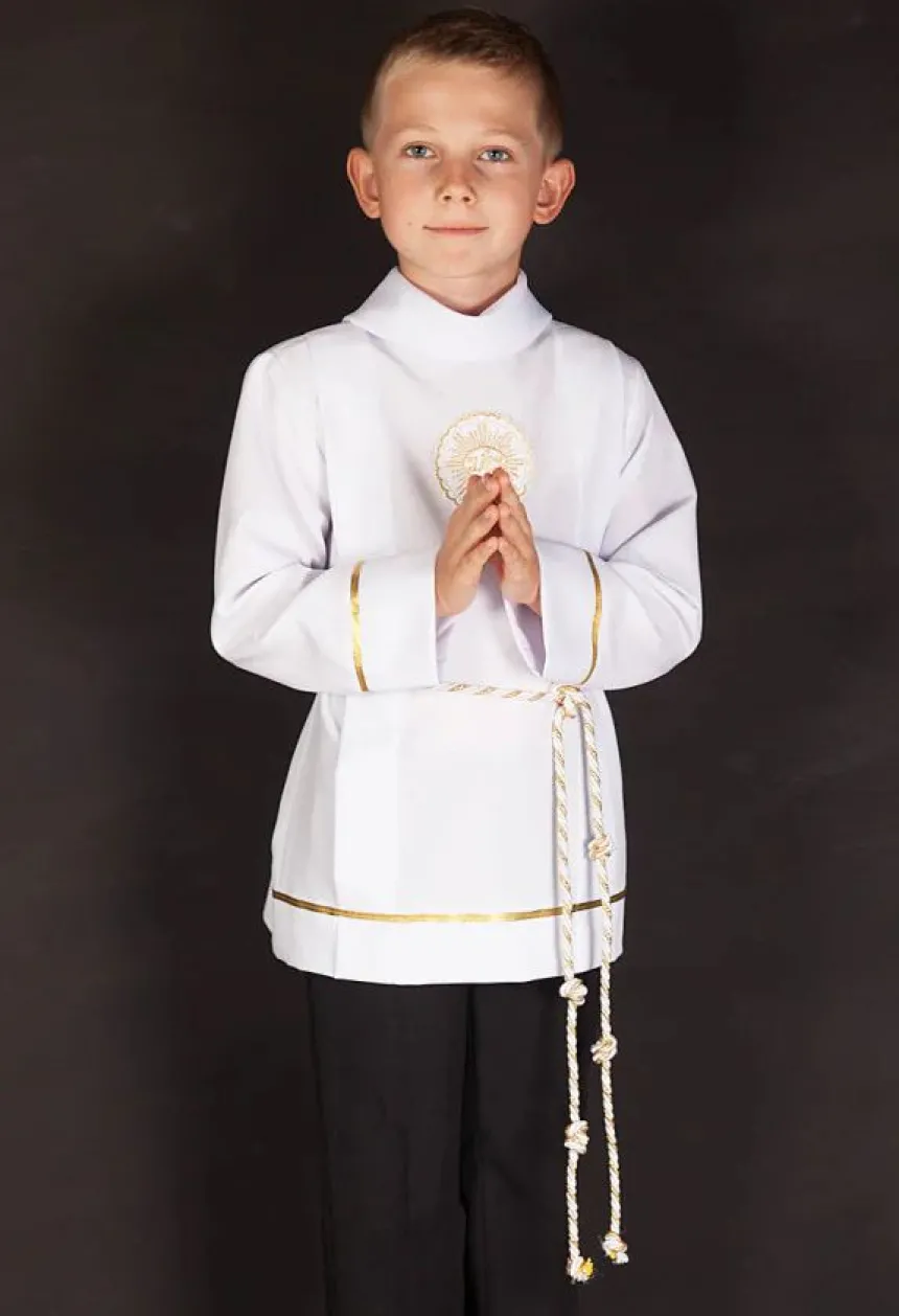 Tunique courte de communion garçon blanche avec cordon