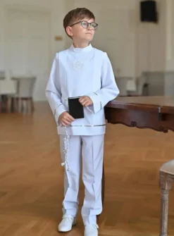 Tunique courte de communion garçon blanche avec cordon
