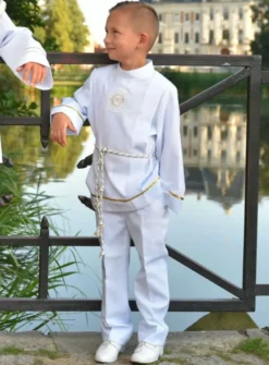 Tunique courte de communion garçon blanche avec cordon