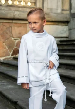 Tunique courte de communion garçon blanche avec cordon
