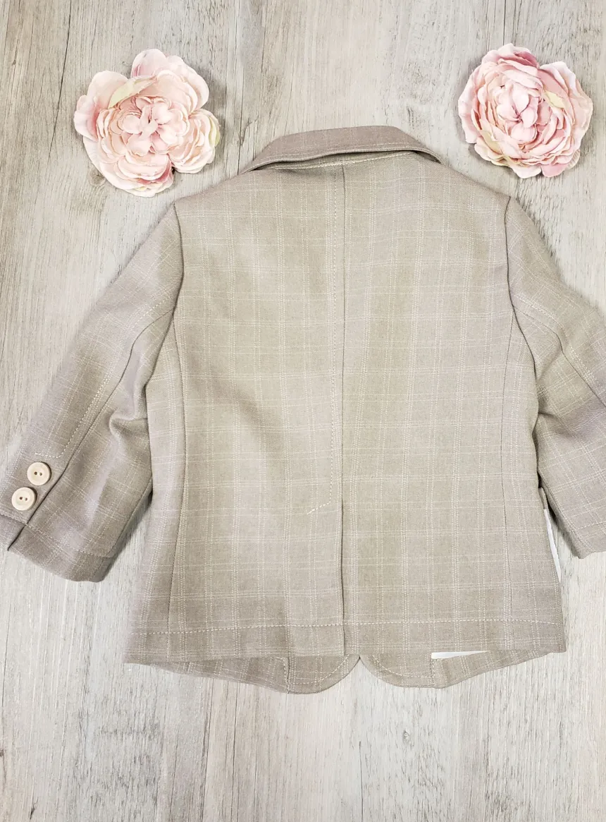 Veste cérémonie bébé petit garçon beige écossais Lisandro