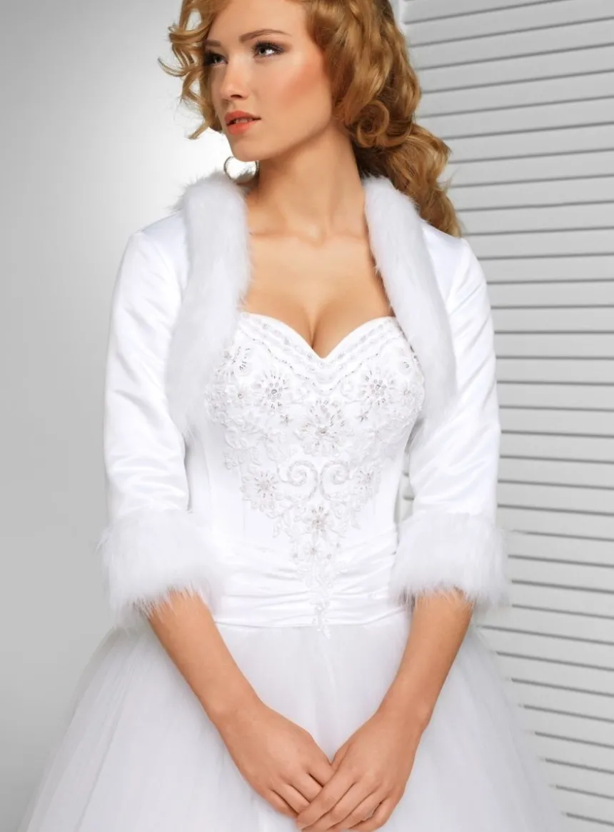Veste femme satin/fausse fourrure manches 3/4