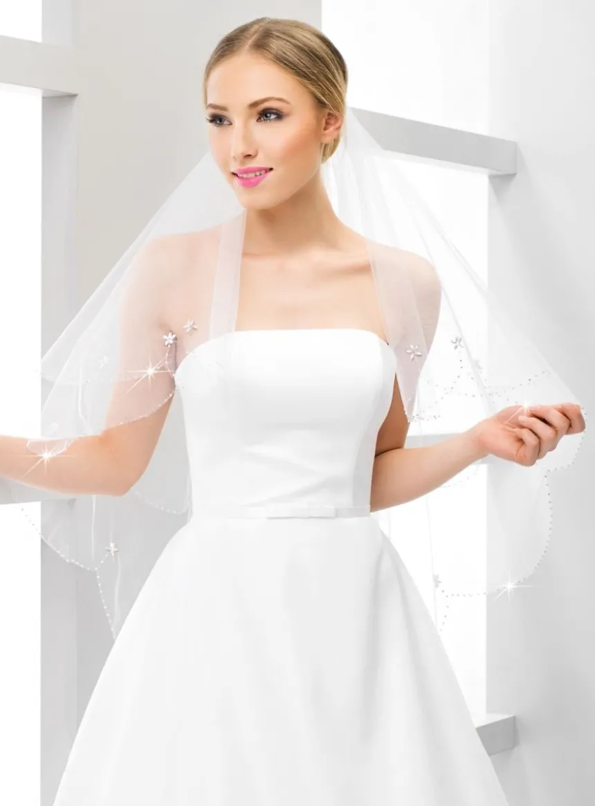 Voile de mariée avec petites fleurs perles