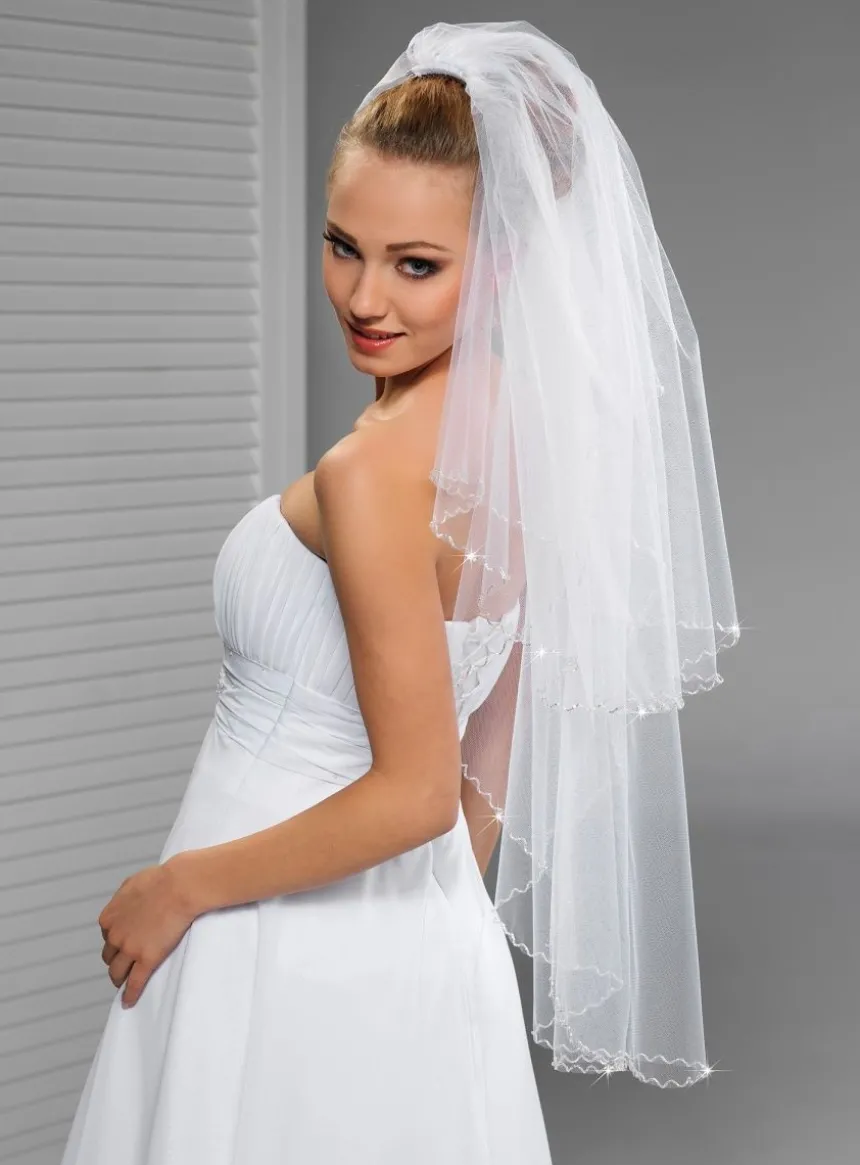 Voile de mariée avec rabat perles ondulées