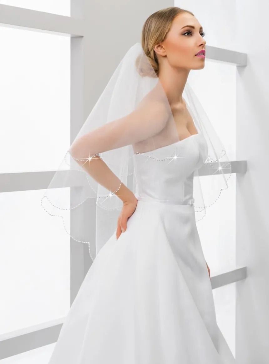 Voile de mariée bord arrondie perles