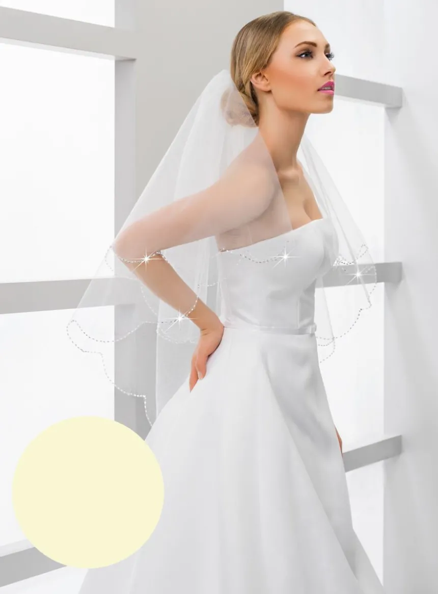 Voile de mariée bord arrondie perles
