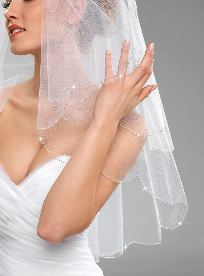 Voile de mariée bord arrondie perles