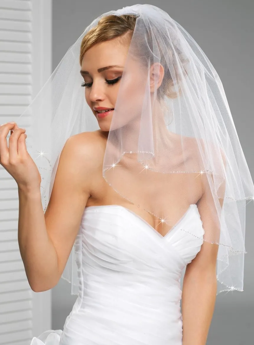 Voile de mariée bord perles discontinu