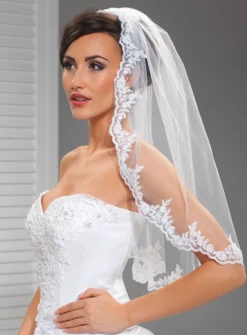 Voile de mariée dentelle florale sans rabat