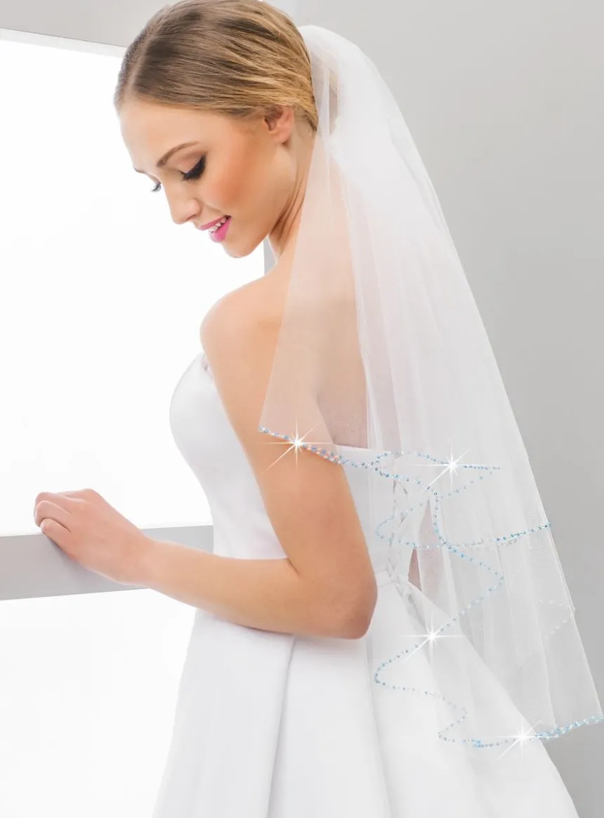 Voile de mariée perles bleues
